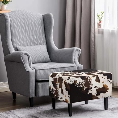 Waterproof Cow Print Ottoman Slipcover with Elastic Band