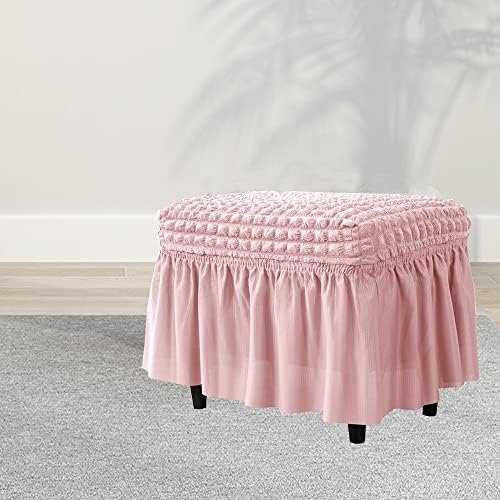 GAWEKIQE High Stretch Seersucker Ottoman Slipcover with Skirt