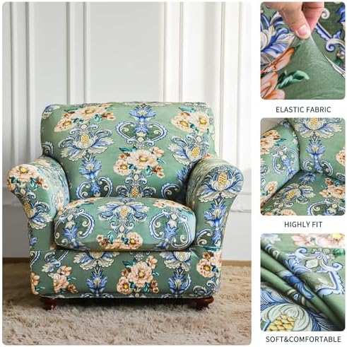 EVOLLER 2 Piece Armchair Slipcover Velvet Green