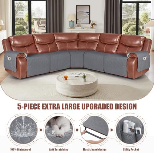 VANSOFY 5 Piece Sectional Sofa Cover Dark Gray