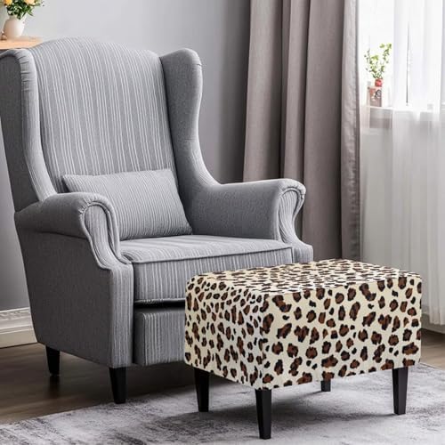 Leopard Print Stretch Ottoman Slipcover with Elastic Bottom