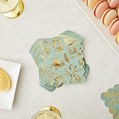 Sparkle and Bash 50-Pack Green Napkins with Gold Foil Flowers