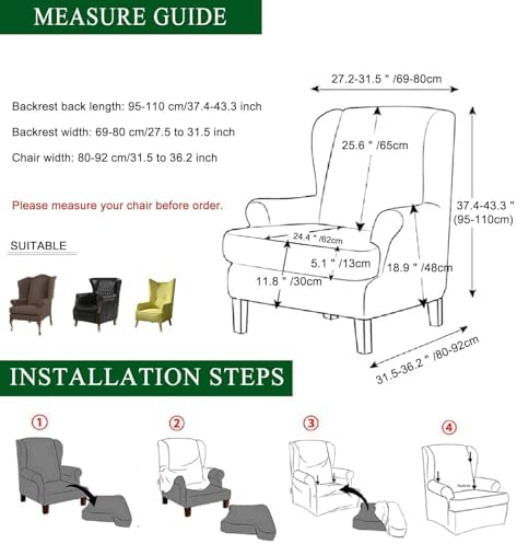 CRFATOP 2 Piece Stretch Wingback Chair Slipcovers for Living Room and Bedroom