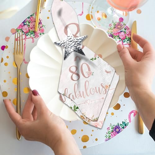 40 Pieces Rose Gold Floral Paper Napkins for 80th Birthday Party