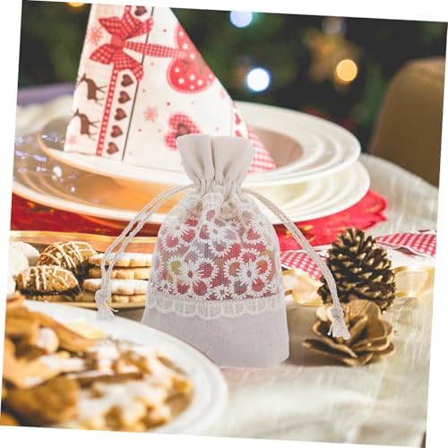 6pcs Lace Embroidered Canvas Drawstring Bags for Kids Birthday Parties