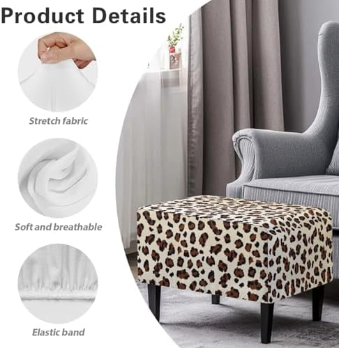 Leopard Print Stretch Ottoman Slipcover with Elastic Bottom