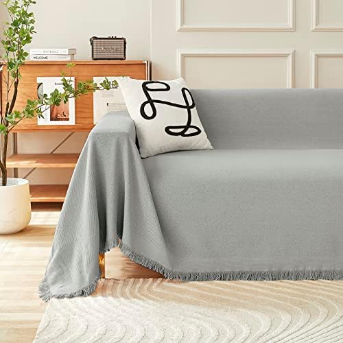 MEETSKY Sofa Slipcover Cotton Blend Woven Texture 71x118 Light Gray
