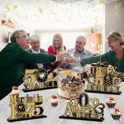Eiurteao 4 Piece 50th Anniversary Wooden Table Sign Set