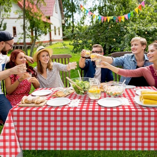 12 Pack Red White Checkered Tablecloths 54x108 Inch