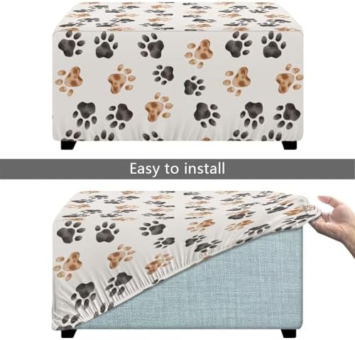 Dog Paw Prints Pattern Ottoman Cover for Foot Stool