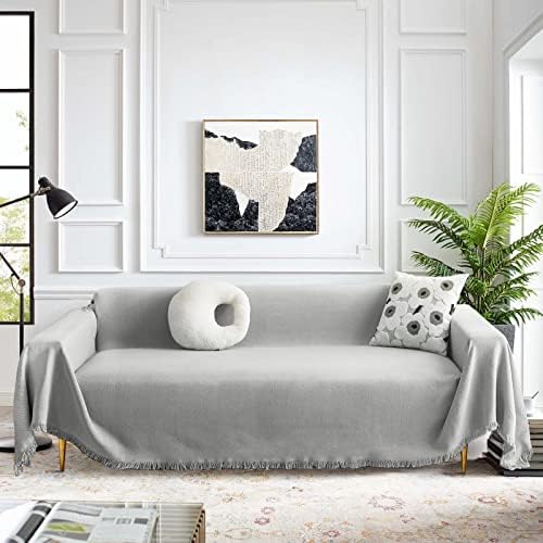 MEETSKY Sofa Slipcover Cotton Blend Woven Texture 71x118 Light Gray