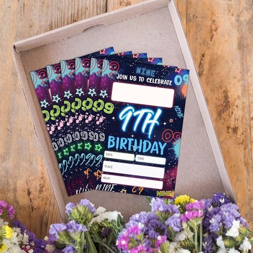 Blue Ninth Birthday Invitations with Envelopes