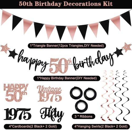 12PCS Rose Gold 50th Birthday Decorations