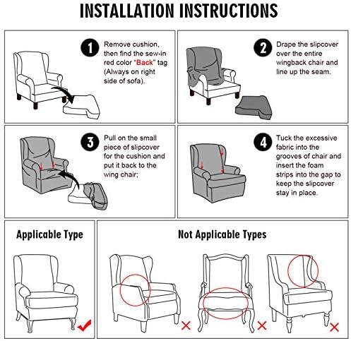 MIFXIN 2-Piece Wingback Chair Slipcover Velvet Stretch with Cushion Cover