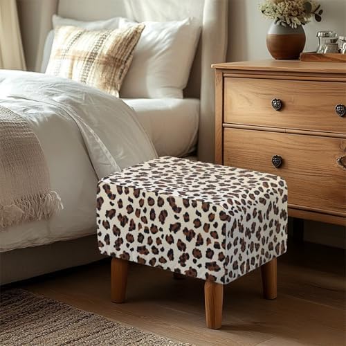 Leopard Print Stretch Ottoman Slipcover with Elastic Bottom