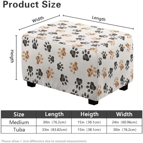 Dog Paw Prints Pattern Ottoman Cover for Foot Stool