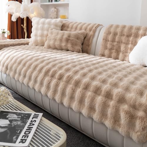 Faux Fur Couch Cover Soft Plush Protection for L Shaped Sofa