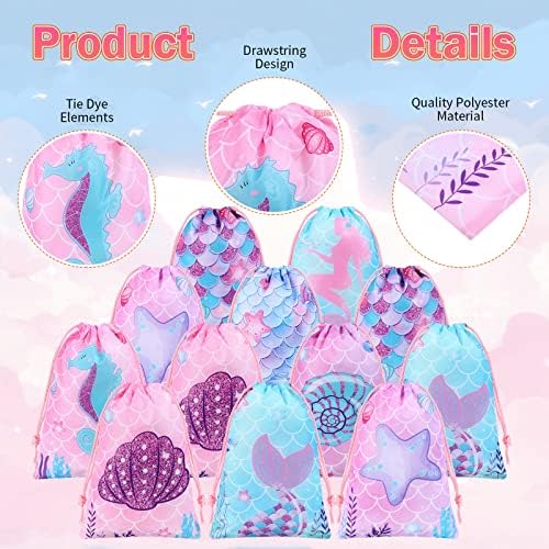 Clabby 12 Pcs Mermaid Drawstring Party Favor Bags