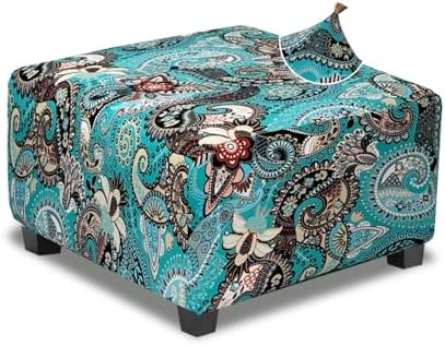 Peacock Blue Stretch Ottoman Cover for Medium Size