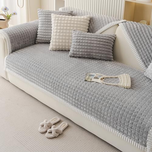 Plaid Fuzzy Plush Sofa Cover for Dogs Cats 28x28