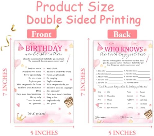 Birthday Girl Party Game Cards 30PCS Set for Adults
