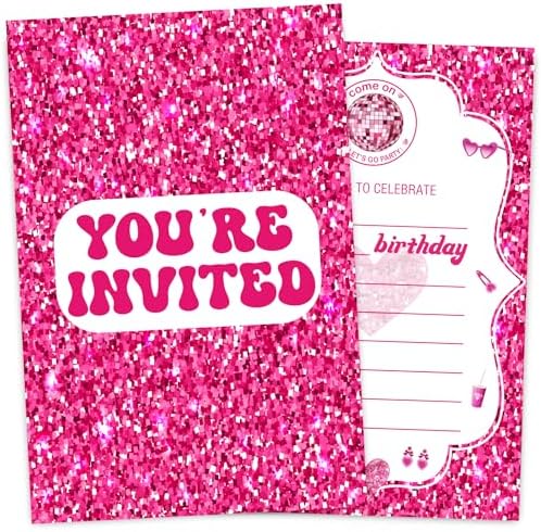 VIVORA Pink Glitter Birthday Invitation Cards 30 Pack