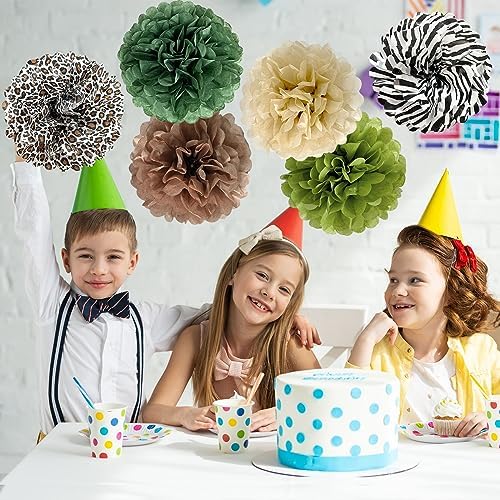ANSOMO Jungle Safari Tissue Paper Pom Poms Decorations