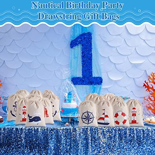 24 Pack Nautical Themed Drawstring Bags for Party Supplies