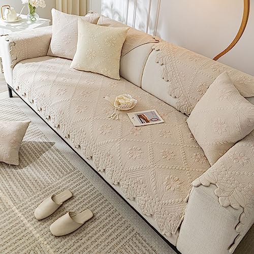 Vctops Farmhouse Cotton Quilted Sofa Cover