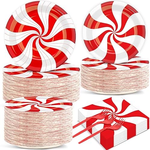 50 Piece Christmas Candy Cane Plates and Napkins Set