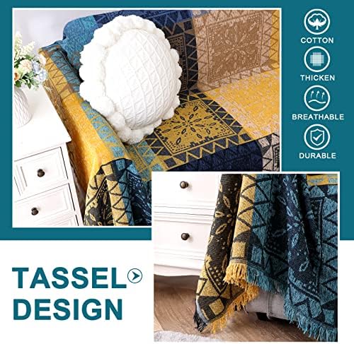 Turquoize Boho Sofa Cover Cotton Chenille Decor