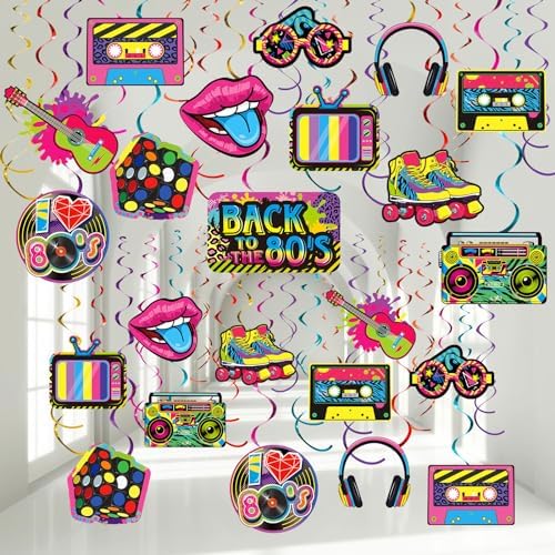 Containlol 80s Party Decorations 53 Pieces Neon Hanging Swirls