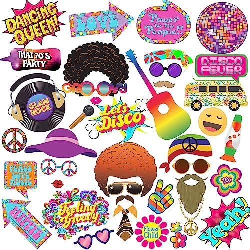 Tvorvik 70s Photo Booth Props 41pcs Disco Party Decorations