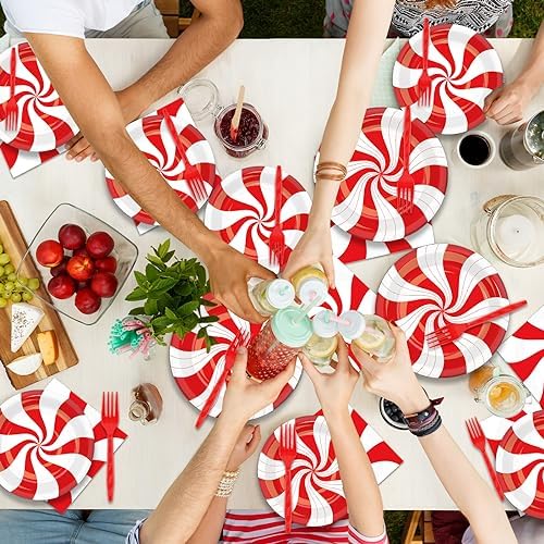 50 Piece Christmas Candy Cane Plates and Napkins Set