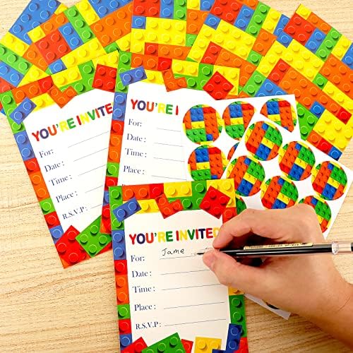 Wiooffen Building Blocks Birthday Invitations for 24 Guests