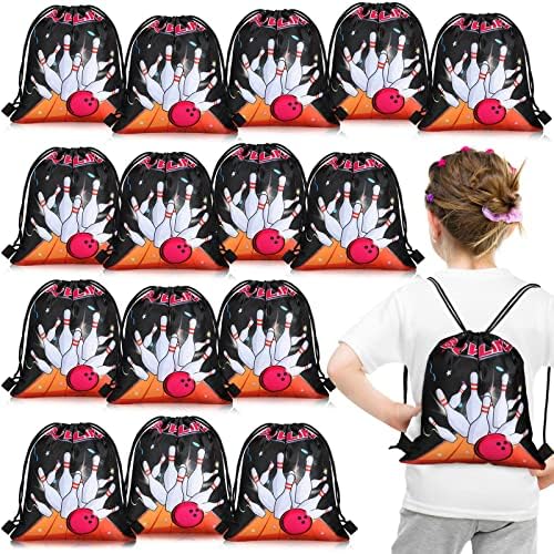 16 Pcs Bowling Style Drawstring Bags for Party Favs