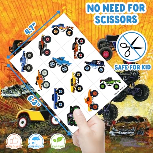 96 PCS Monster Truck Racing Car Temporary Tattoos for Kids