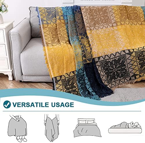 Turquoize Boho Sofa Cover Cotton Chenille Decor