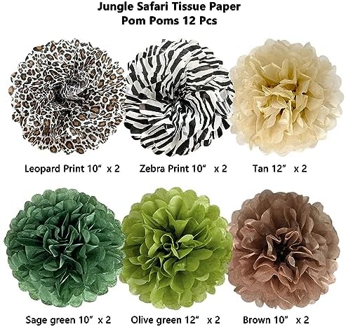ANSOMO Jungle Safari Tissue Paper Pom Poms Decorations