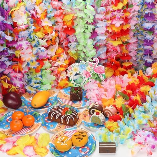 Atonofun 60-Piece Hawaiian Lei Set for Luau Parties