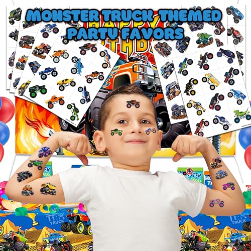 96 PCS Monster Truck Racing Car Temporary Tattoos for Kids
