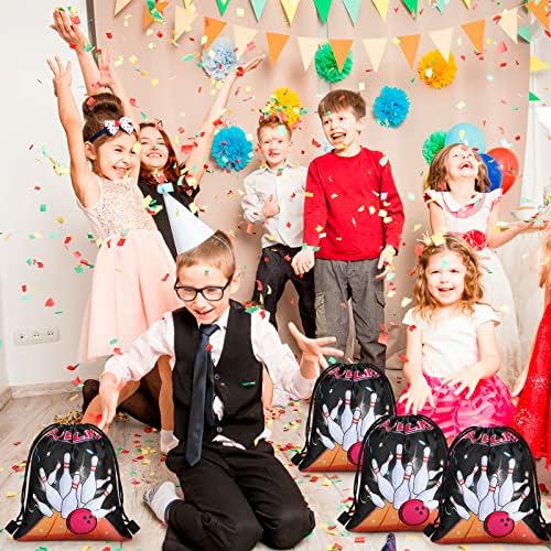 16 Pcs Bowling Style Drawstring Bags for Party Favs