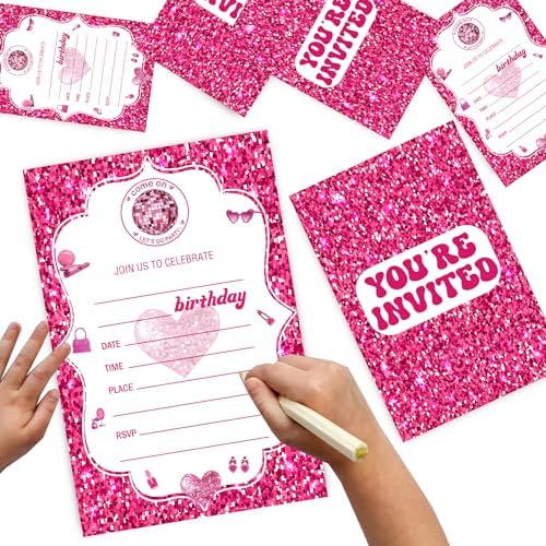 VIVORA Pink Glitter Birthday Invitation Cards 30 Pack