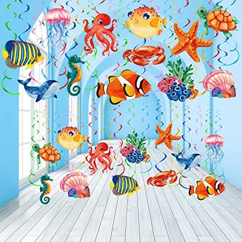 Clabby 30 Pcs Tropical Fish Ceiling Streamers Ocean Decorations