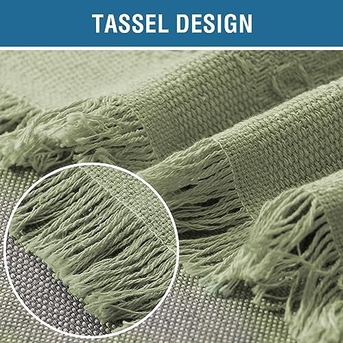 HVERSAILTEX Cotton Sofa Slipcover with Tassels XX-Large Sage