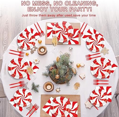 50 Piece Christmas Candy Cane Plates and Napkins Set