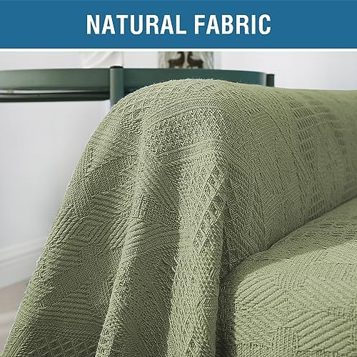 HVERSAILTEX Cotton Sofa Slipcover with Tassels XX-Large Sage