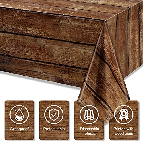 Irenare Rustic Plastic Table Covers with Brown Wood Grain