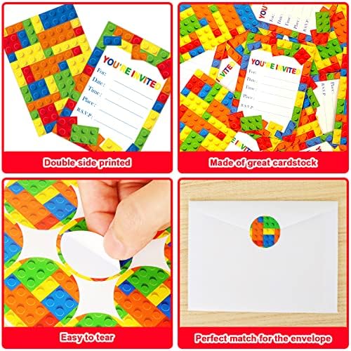 Wiooffen Building Blocks Birthday Invitations for 24 Guests