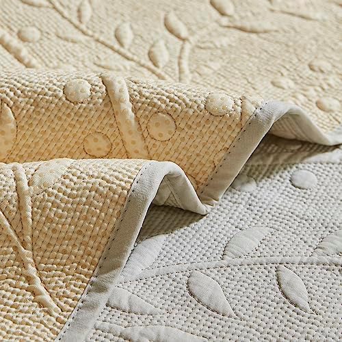 Vctops Cotton Quilted Sofa Cover with Floral Leaves Embroidery